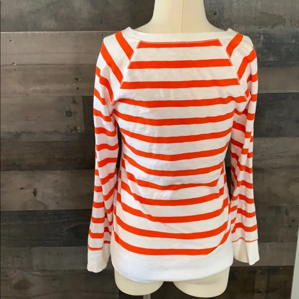 Nice J. Crew White and Orange Striped Long Sleeve Shirt - Picture 2 of 4